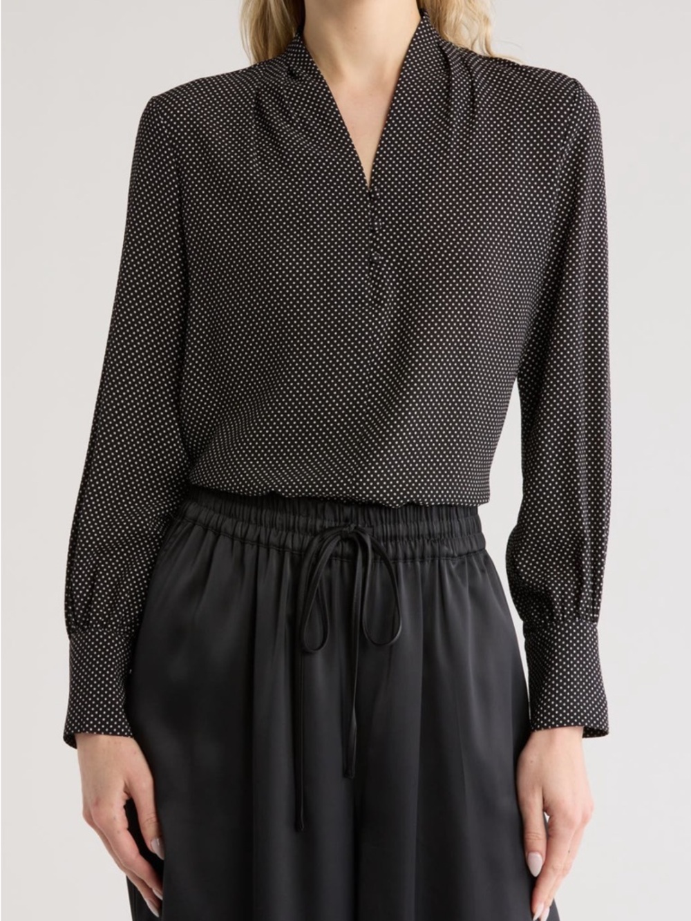 Adrianna Papell Black Polka Dot Long-Sleeve Blouse